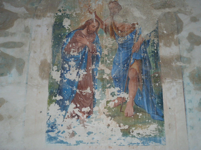 Peinture murale sur le baptème de Saint Gaudérique (ou Gaudéric)